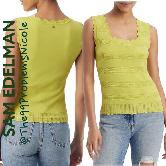 Sam Edelman Azariah Pointelle Square Neck Knit Tank - Picture 1 of 9